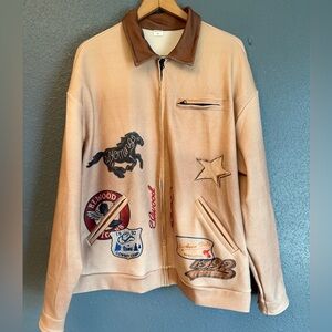 Men's Tan Graphic Country Jacket Yellowstone Cowboy Rodeo Farm Ranch